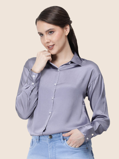 Bluish Grey Regular Fit Summer Satin Shirt