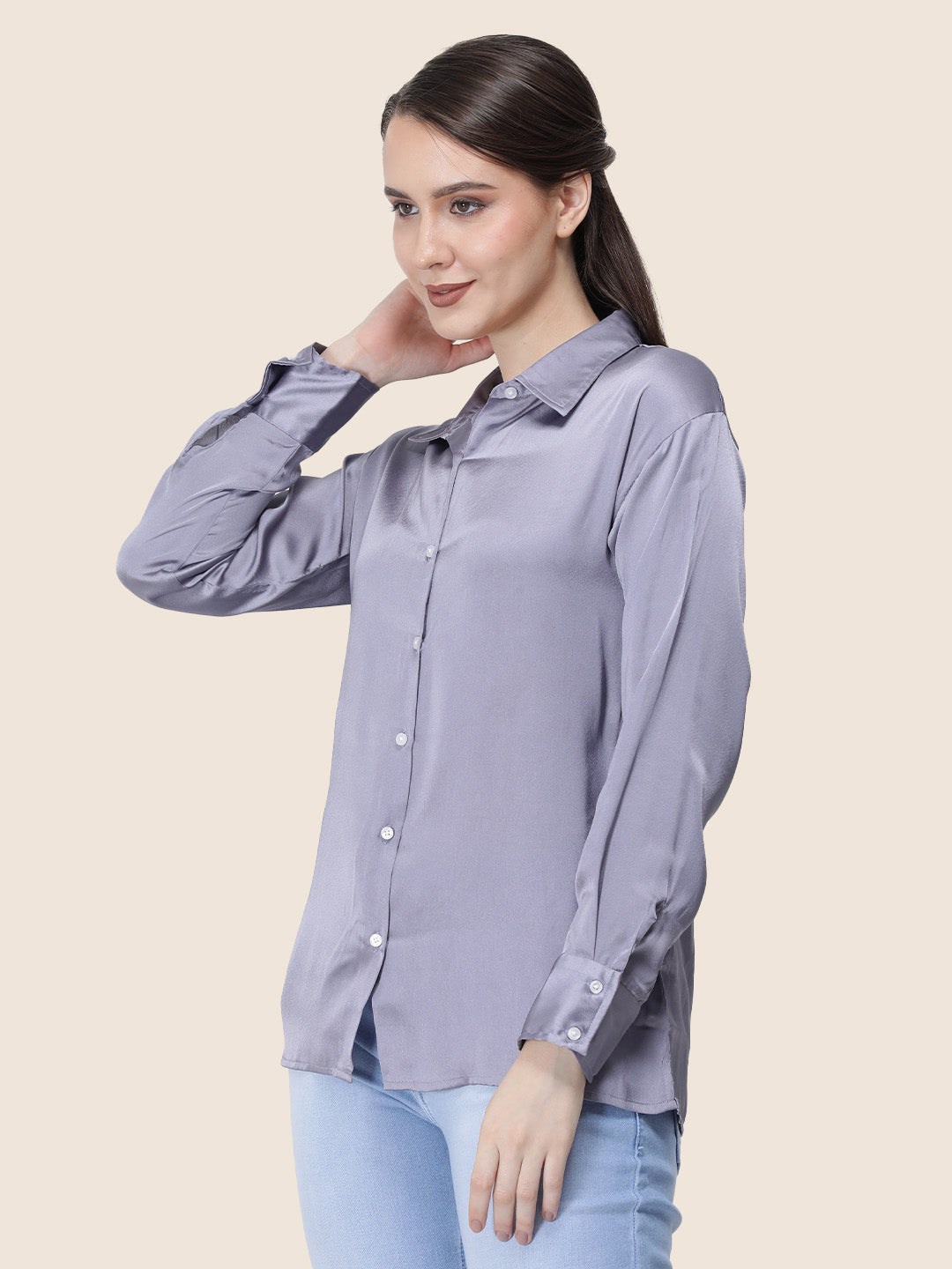 Bluish Grey Regular Fit Summer Satin Shirt