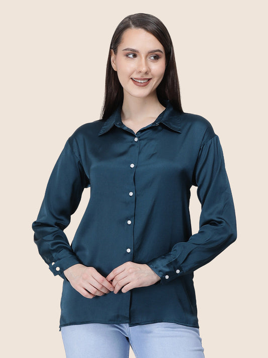 Deep Teal Regular Fit Summer Satin Shirt