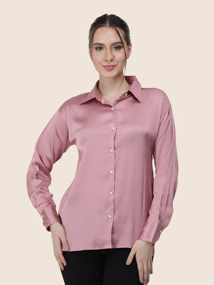 Blush Pink Regular Fit Summer Satin Shirt