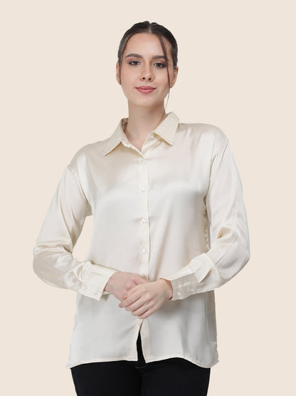 Off White Regular Fit Summer Satin Shirt