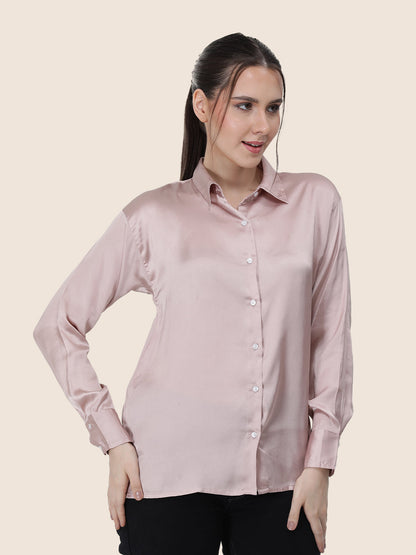 Orchid Pink Regular Fit Summer Satin Shirt