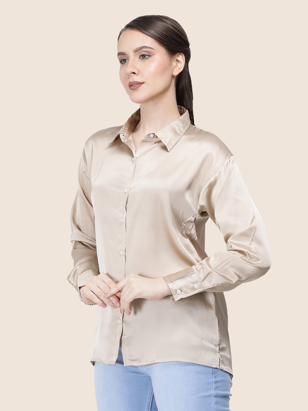 Champagne Regular Fit Summer Satin Shirt