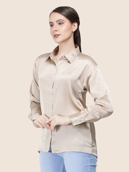 Champagne Regular Fit Summer Satin Shirt