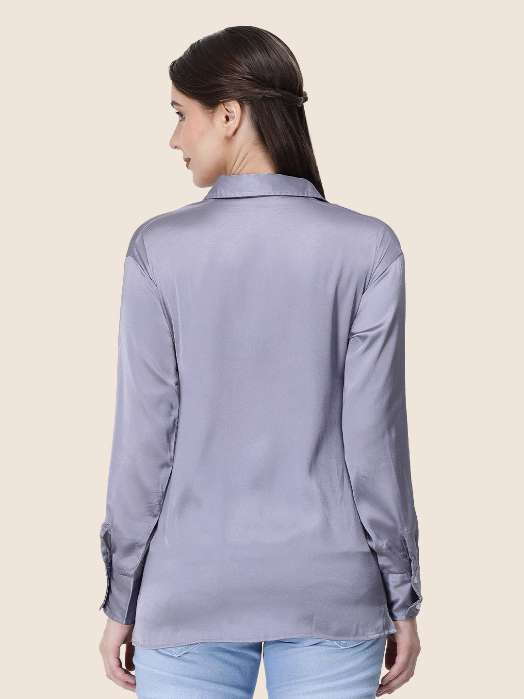 Bluish Grey Regular Fit Summer Satin Shirt