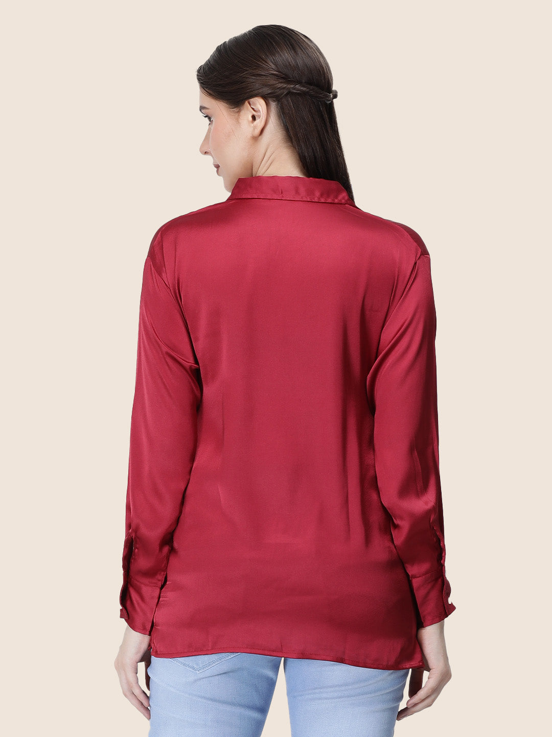 Maroon Regular Fit Summer Satin Shirt
