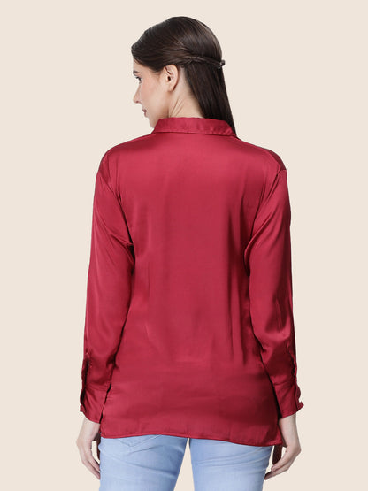 Maroon Regular Fit Summer Satin Shirt