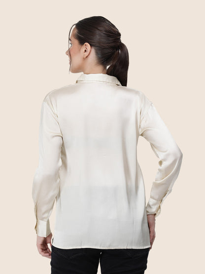 Off White Regular Fit Summer Satin Shirt