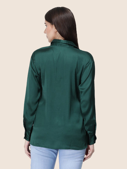 Emerald Green Regular Fit Summer Satin Shirt