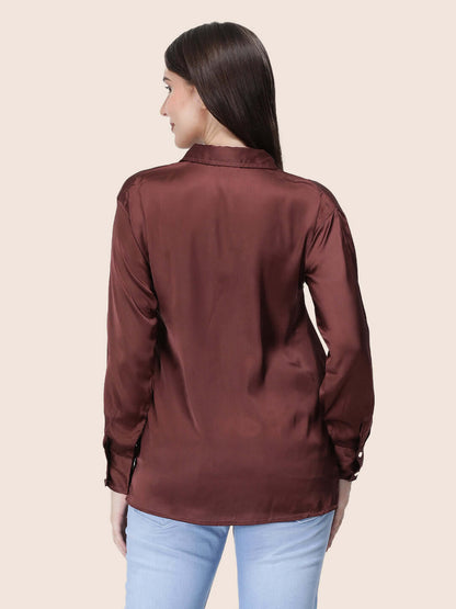 Chocolate Brown Regular Fit Summer Satin Shirt