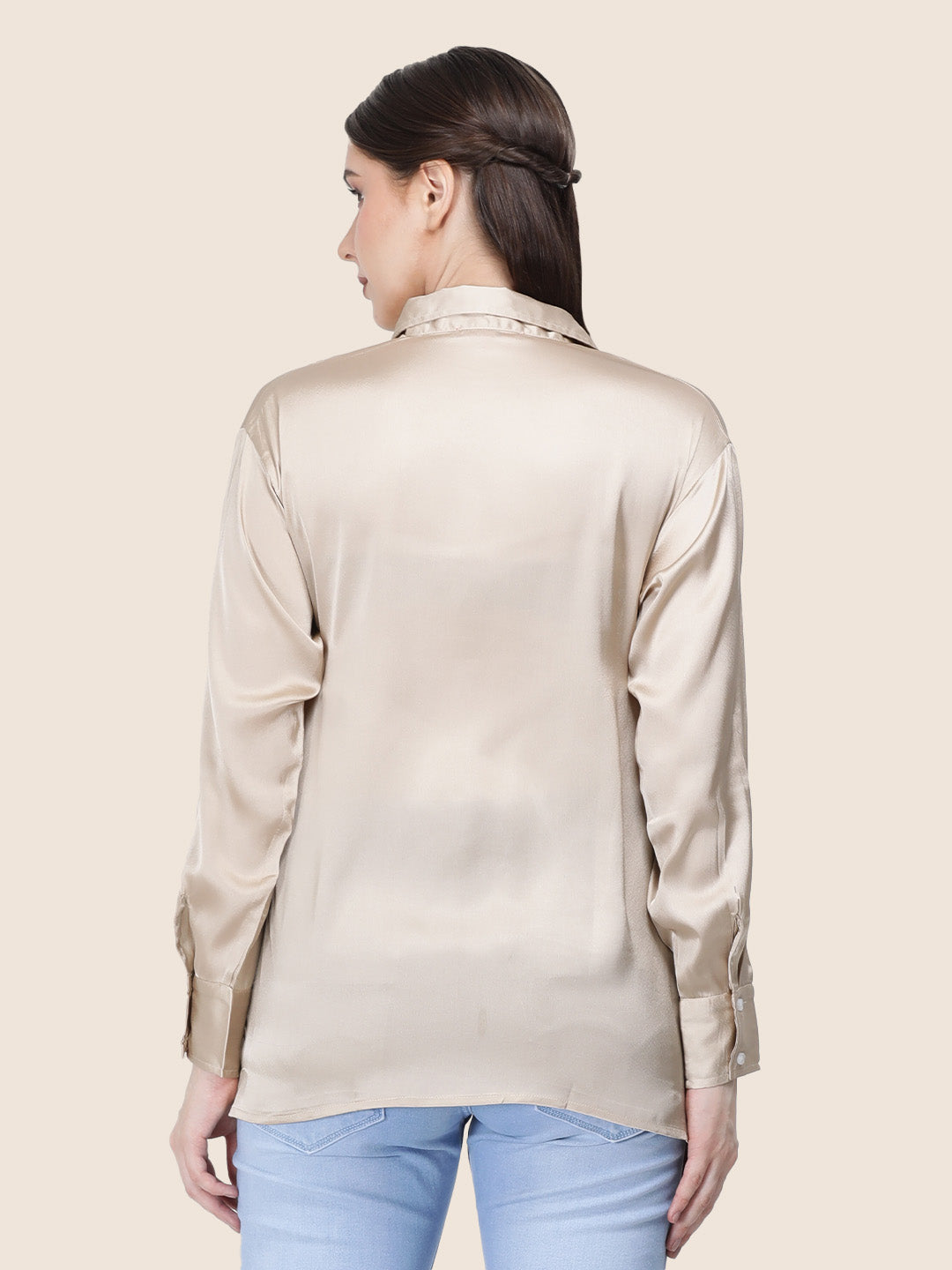 Champagne Regular Fit Summer Satin Shirt