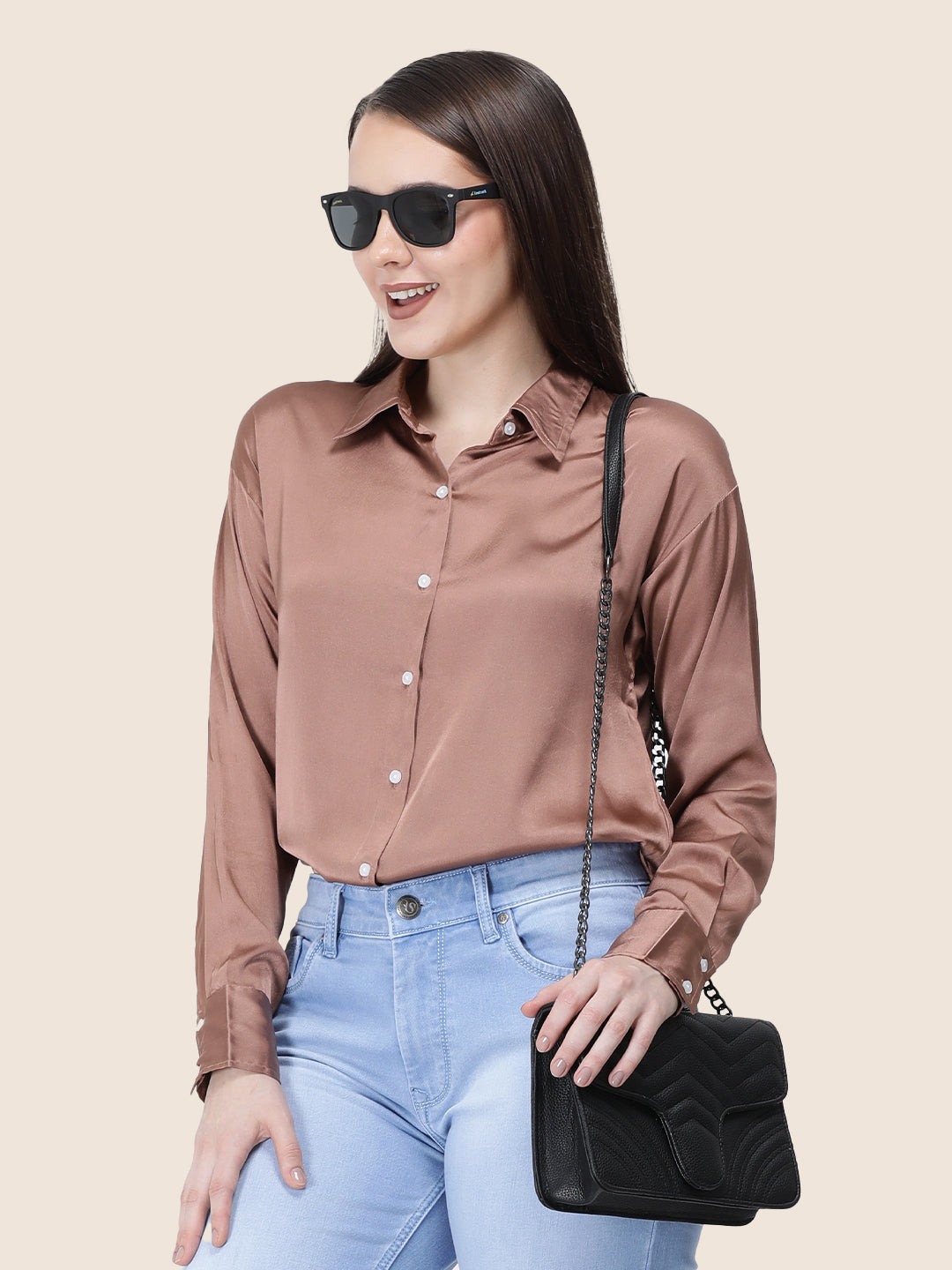 Brown Sugar Regular Fit Summer Satin Shirt