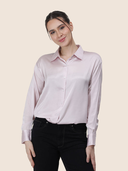Baby Pink Regular Fit Summer Satin Shirt