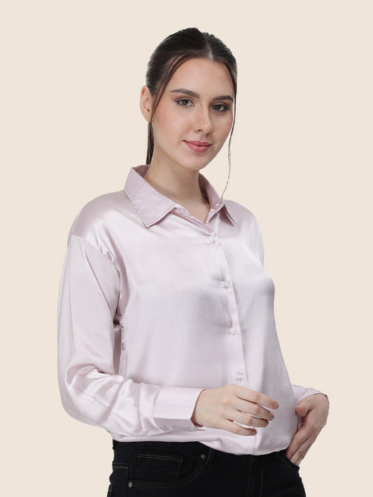 Baby Pink Regular Fit Summer Satin Shirt