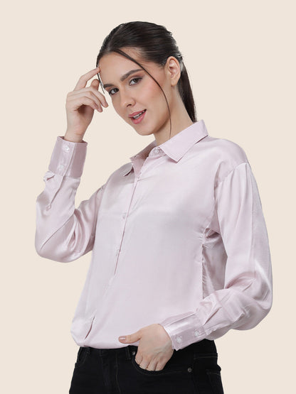 Baby Pink Regular Fit Summer Satin Shirt