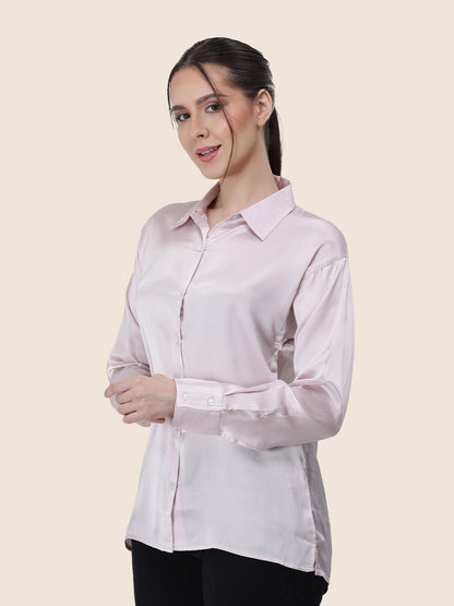 Baby Pink Regular Fit Summer Satin Shirt