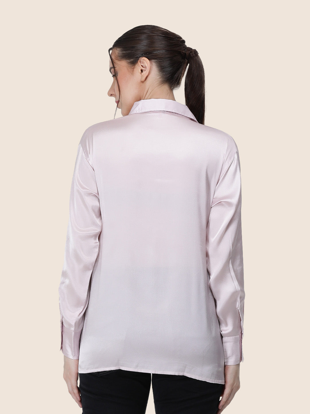Baby Pink Regular Fit Summer Satin Shirt