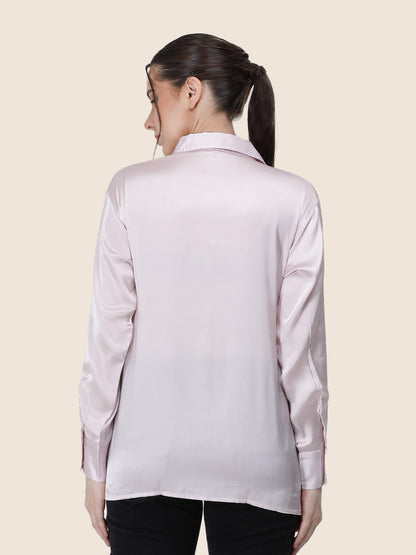 Baby Pink Regular Fit Summer Satin Shirt