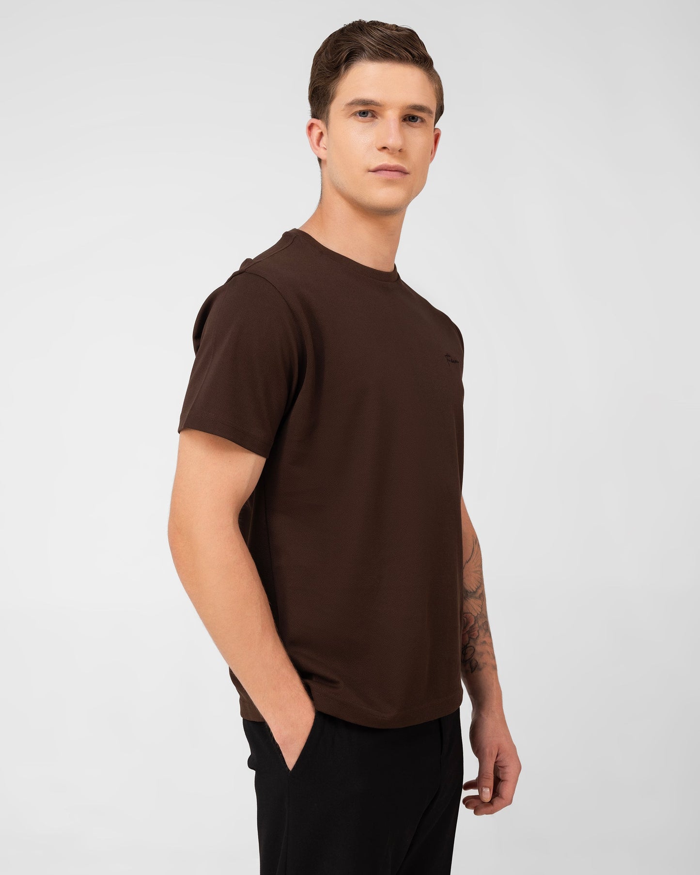 Mercerised Cotton T Shirt Pique Regular Fit Brown