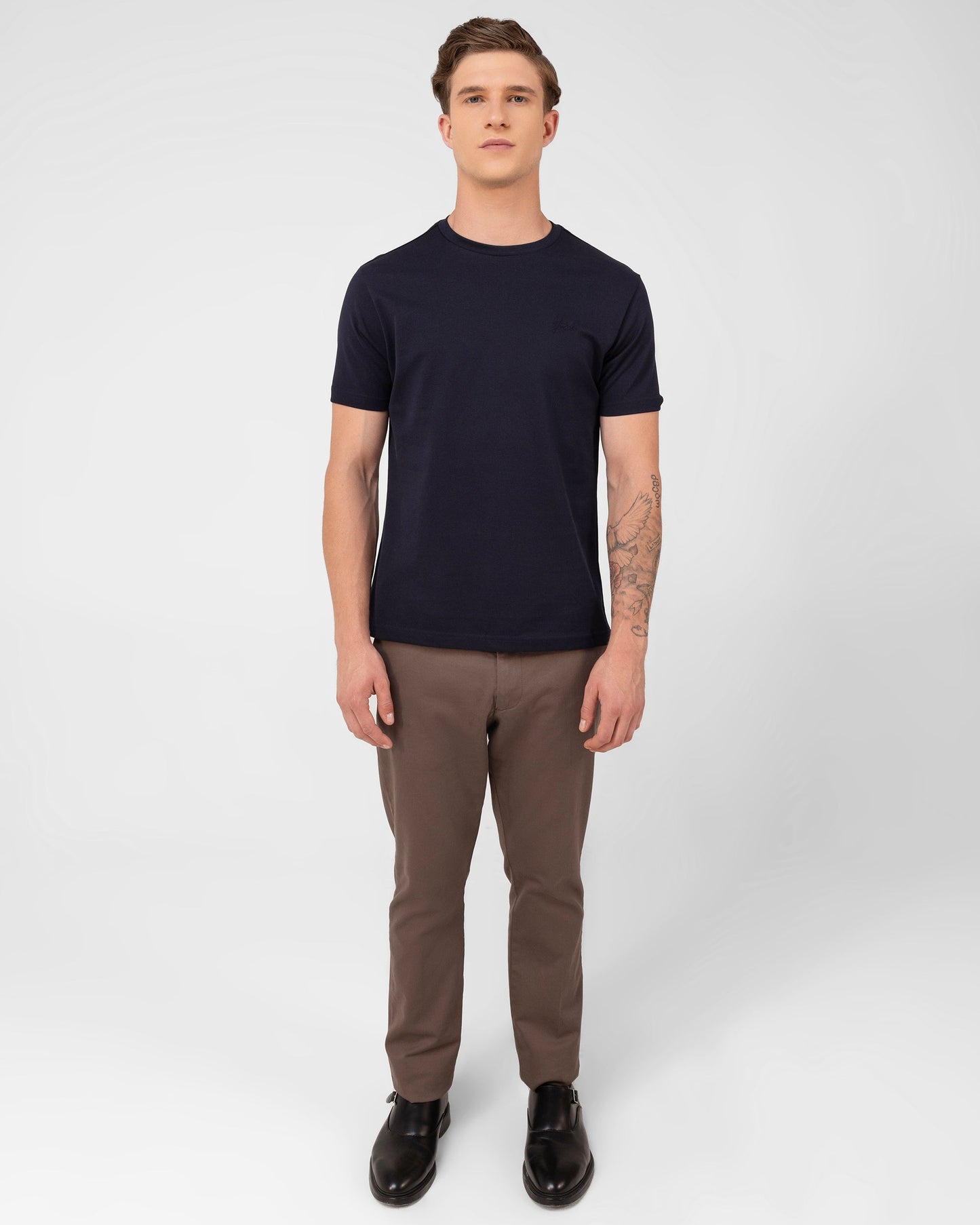 Mercerised Cotton T Shirt Pique Regular Fit Navy