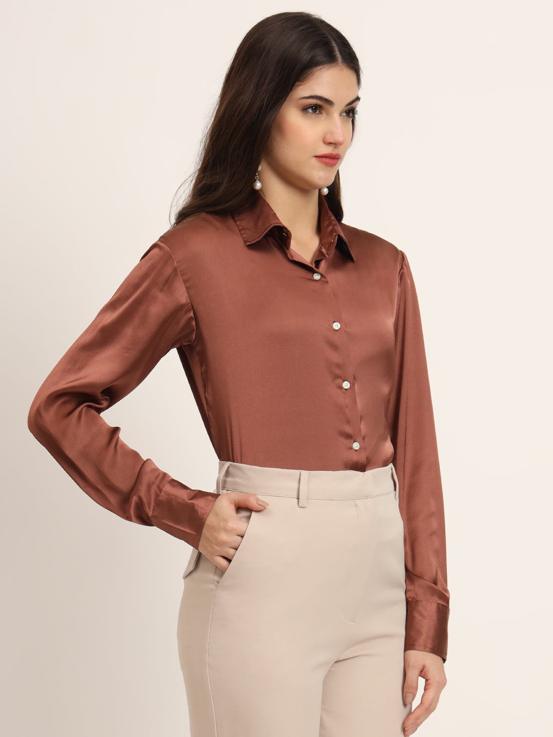 Cocoa Regular Fit Summer Satin Shirt
