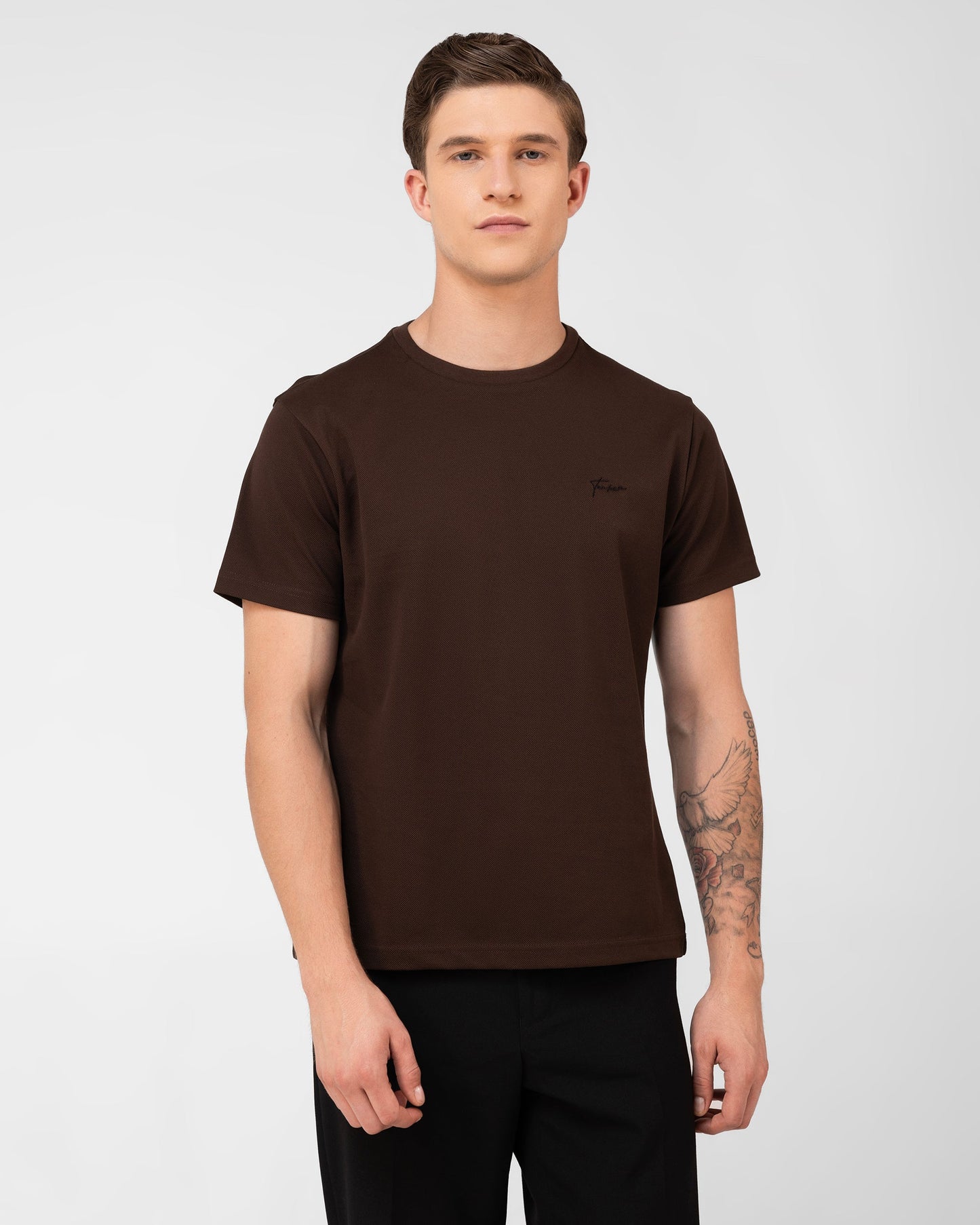 Mercerised Cotton T Shirt Pique Regular Fit Brown