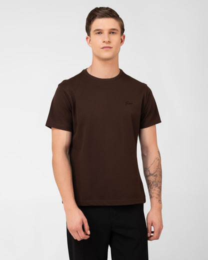 Mercerised Cotton T Shirt Pique Regular Fit Brown