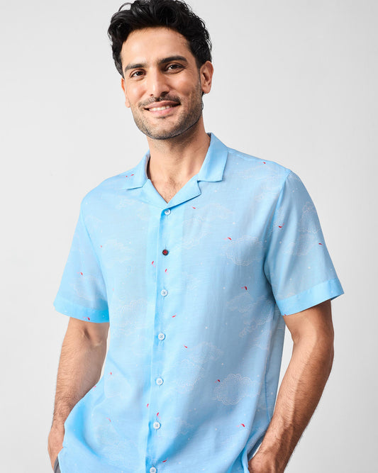 Mistari Shirt - Light Blue & White Print