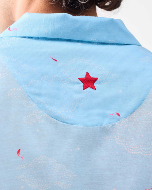 Mistari Shirt - Light Blue & White Print
