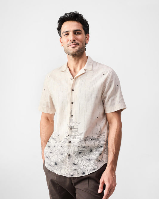 Mistari Shirt - Beige & Black Print
