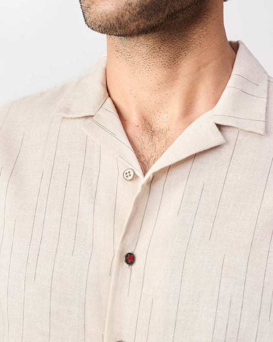 Mistari Shirt - Beige & Black Print