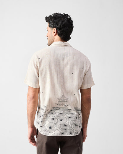 Mistari Shirt - Beige & Black Print