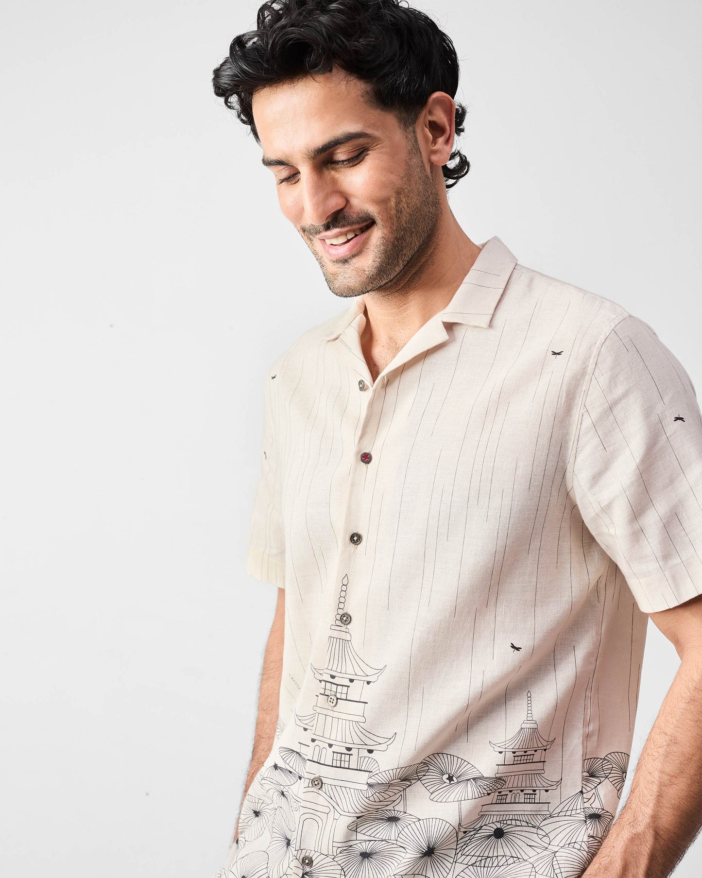 Mistari Shirt - Beige & Black Print