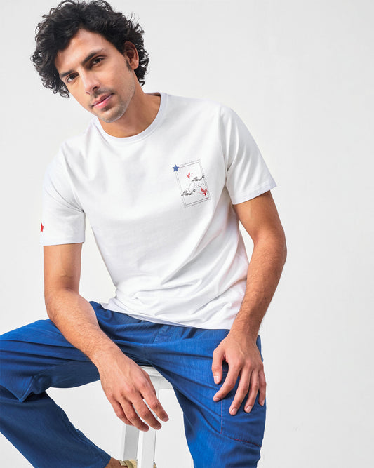 Fuji Flying Crane T-shirt - White & Red Crane