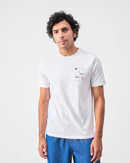 Fuji Flying Crane T-shirt - White & Red Crane