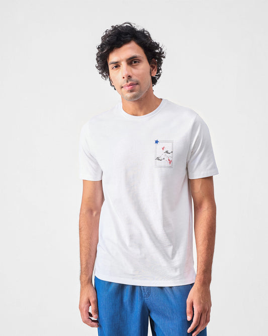 Fuji Flying Crane T-shirt - White & Red Crane