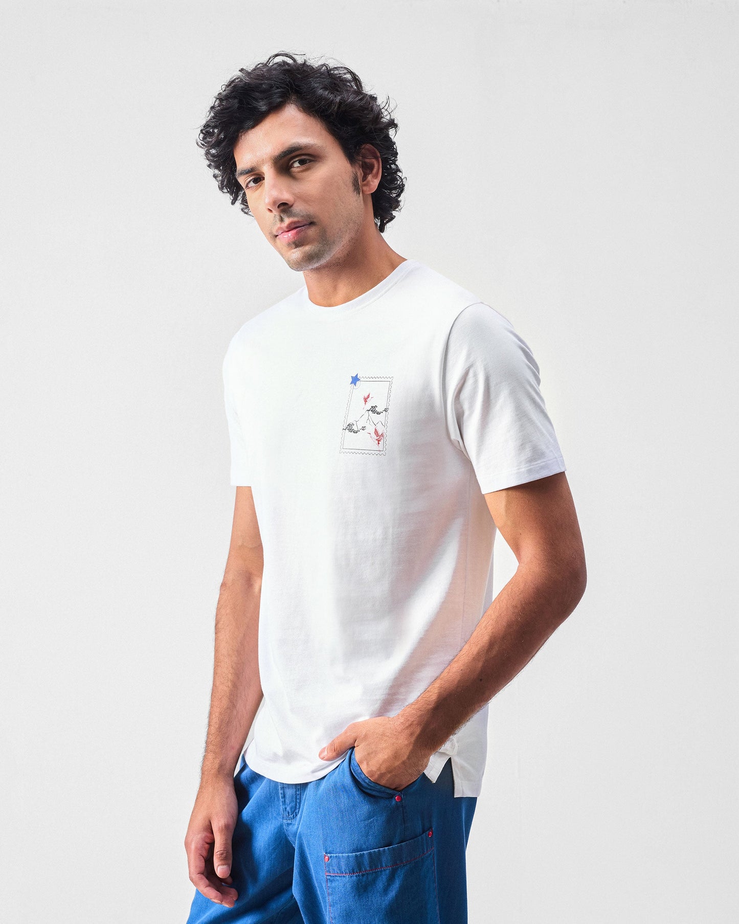 Fuji Flying Crane T-shirt - White & Red Crane