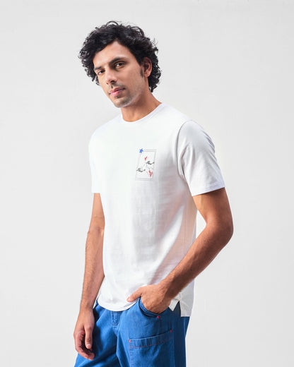 Fuji Flying Crane T-shirt - White & Red Crane
