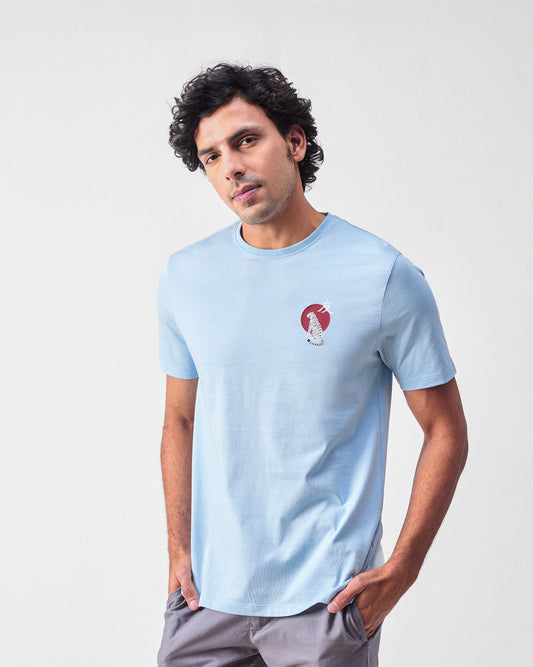 Japanese Tora T-shirt - Powder Blue & Red Print