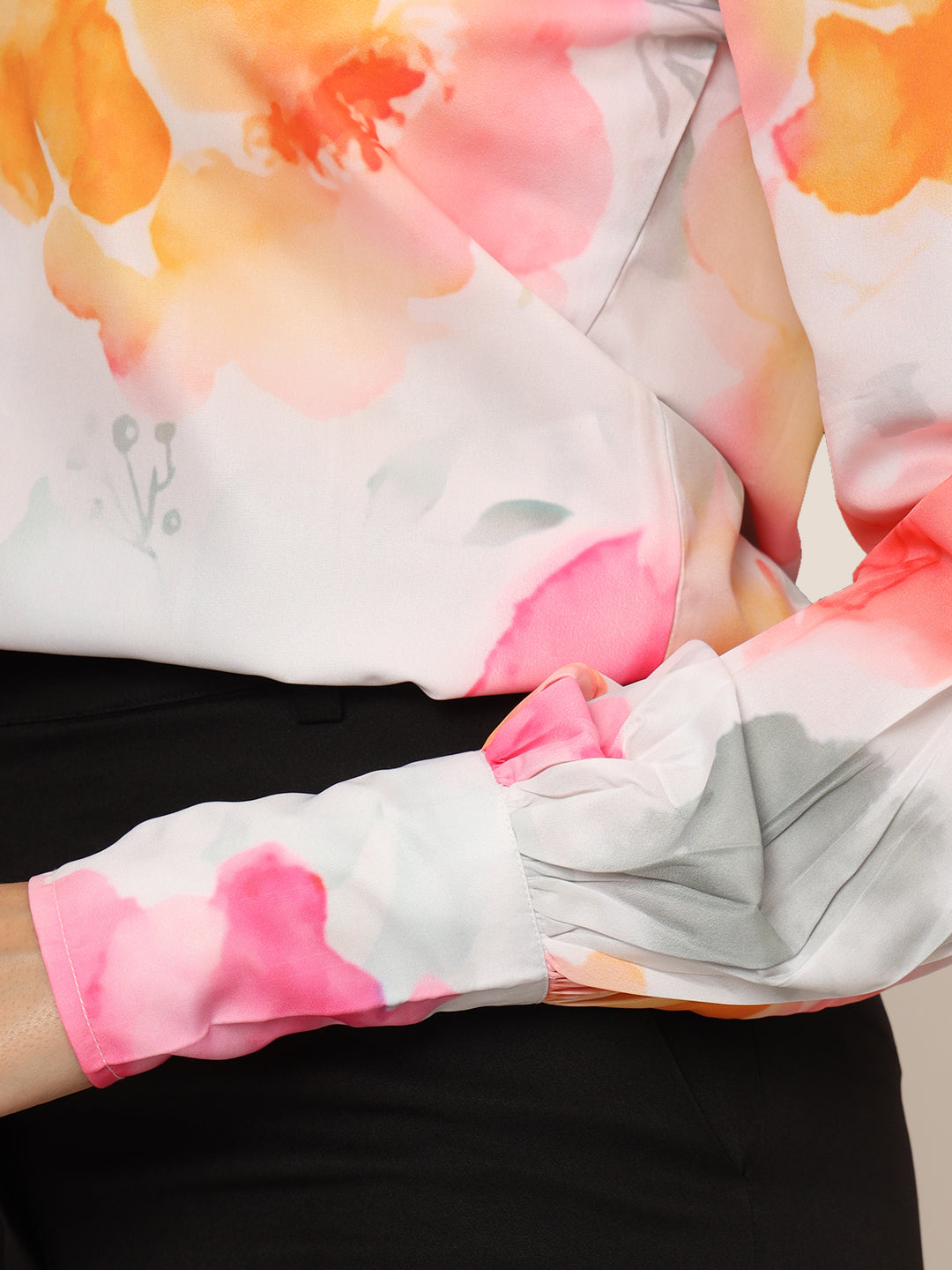 Women'S Premium Micro Multicolour Long Length Curved Hem Digital Print Shirt