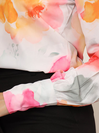 Women'S Premium Micro Multicolour Long Length Curved Hem Digital Print Shirt