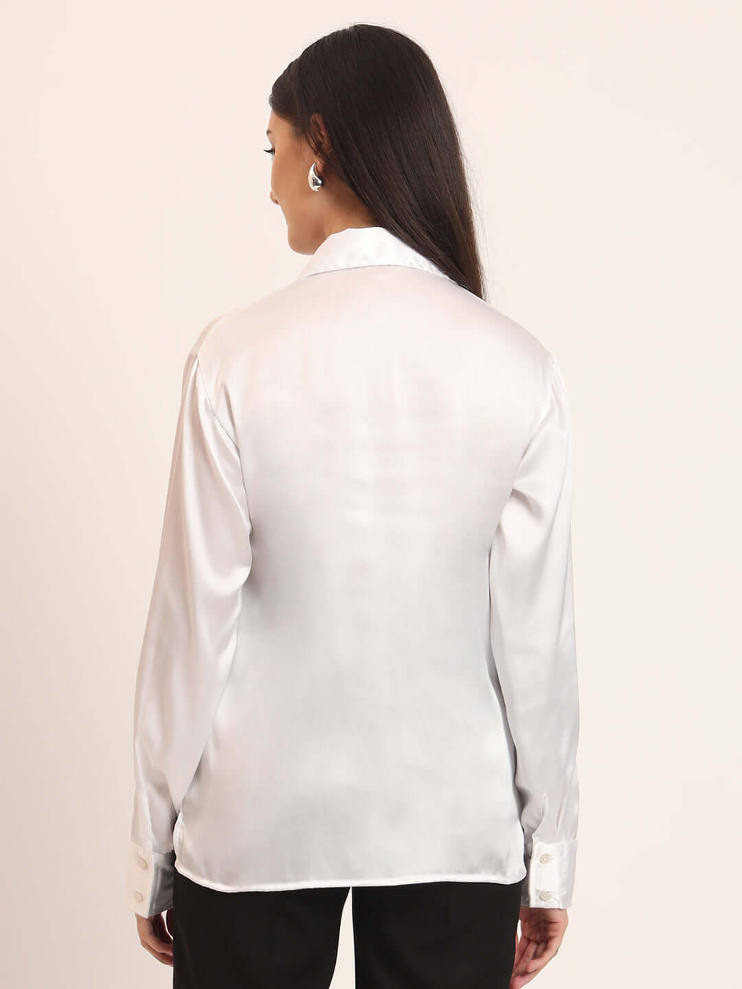 White Regular Fit Summer Satin Shirt