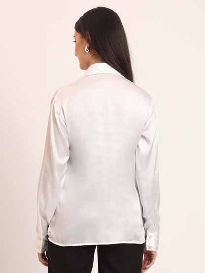 White Regular Fit Summer Satin Shirt