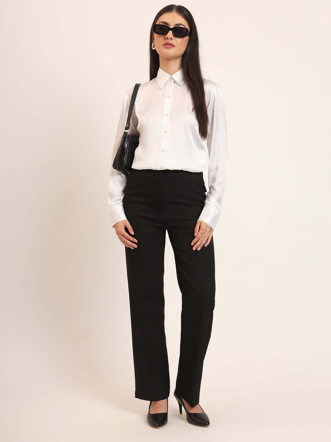 White Regular Fit Summer Satin Shirt
