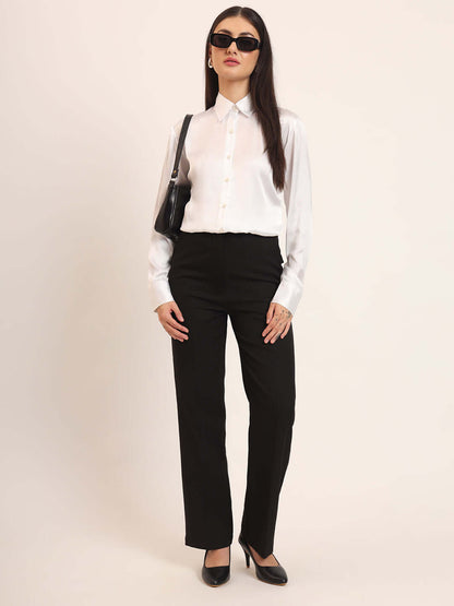 White Regular Fit Summer Satin Shirt