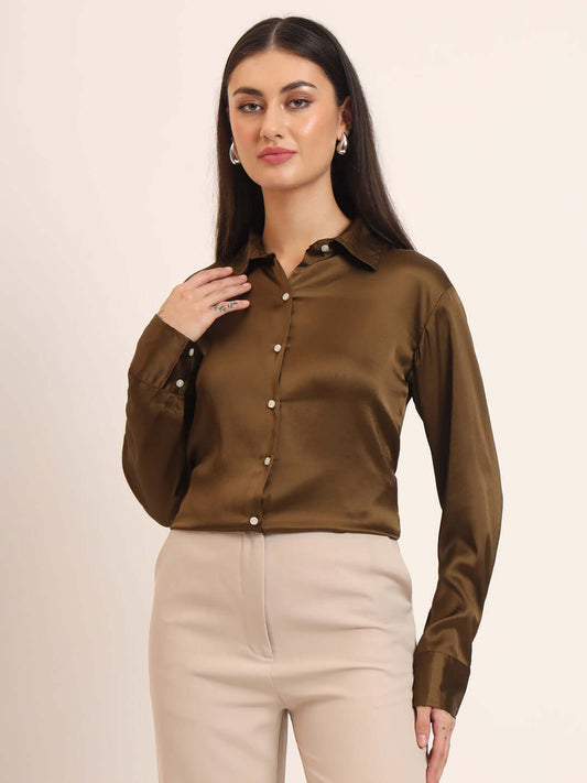 Bronze Regular Fit Summer Satin Shirt