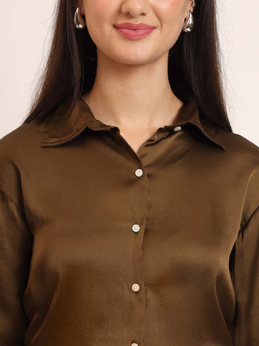 Bronze Regular Fit Summer Satin Shirt