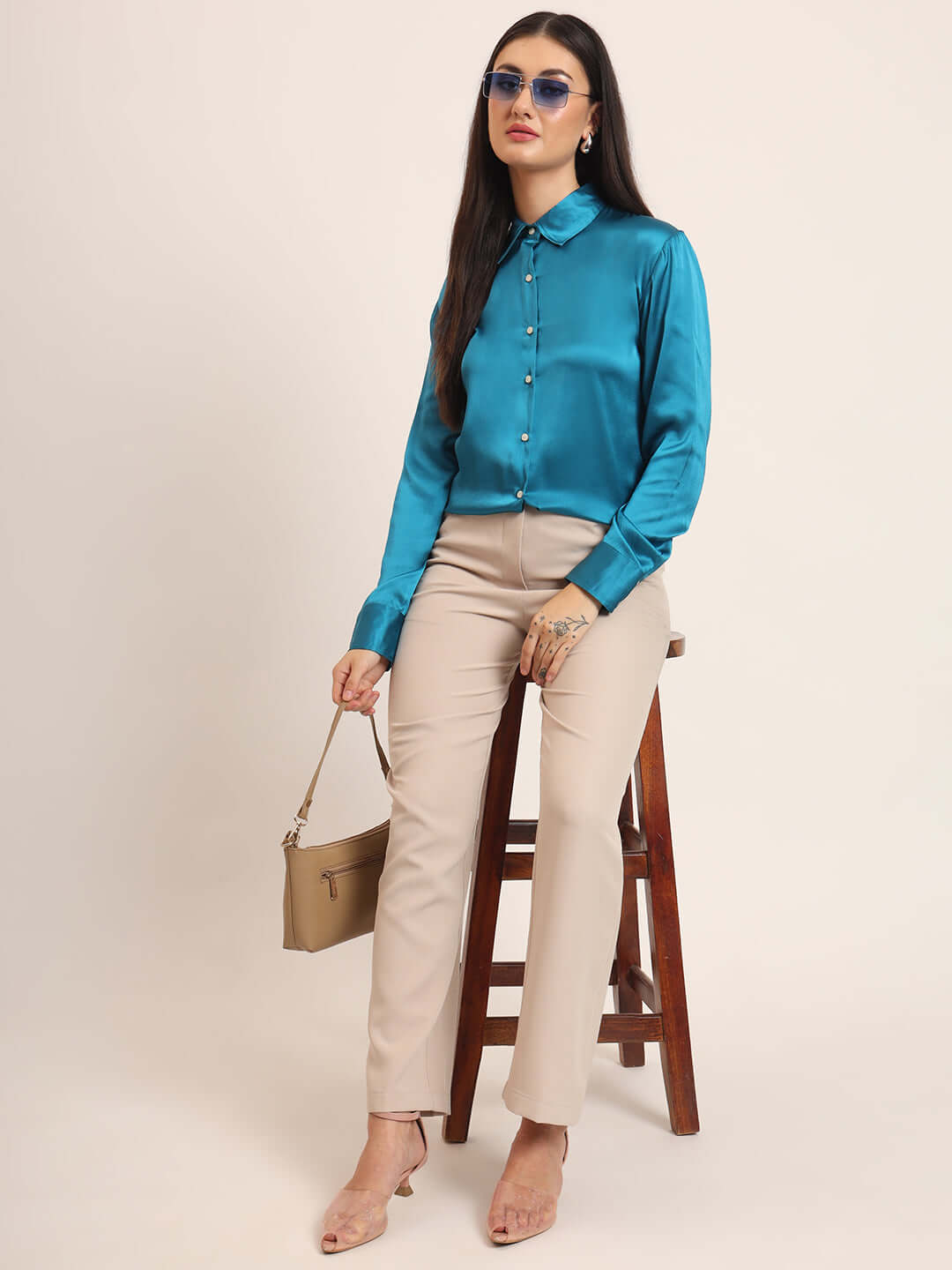 Azure Regular Fit Summer Satin Shirt