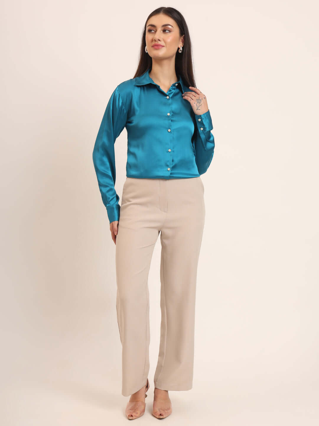 Azure Regular Fit Summer Satin Shirt