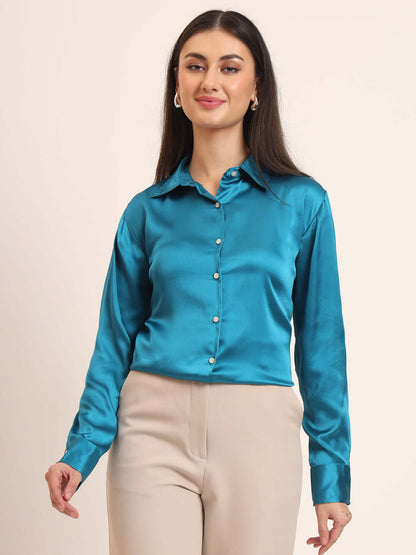 Azure Regular Fit Summer Satin Shirt